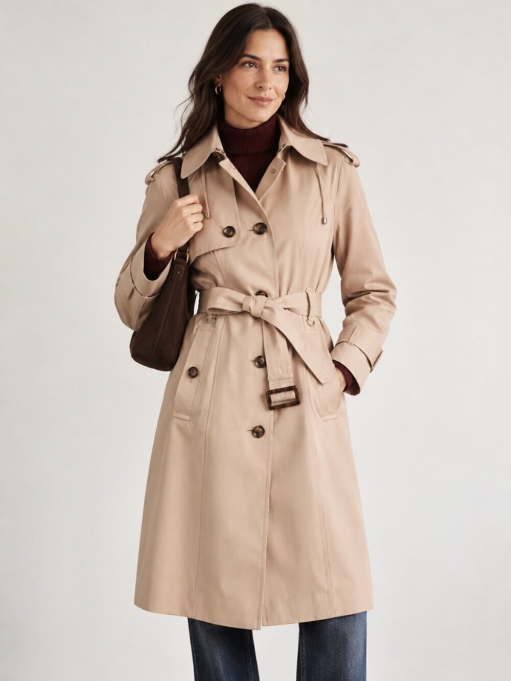 NWT London Fog Stone Belted Trench Coat Brushed Lined Petite M PM